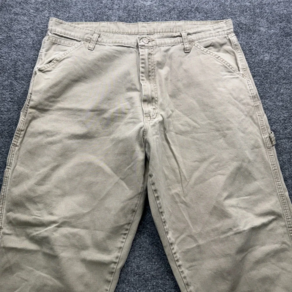 Wrangler Carpenter Pants Mens 36x34 Khaki Tan 28 Inseam Utility Workwear Denim